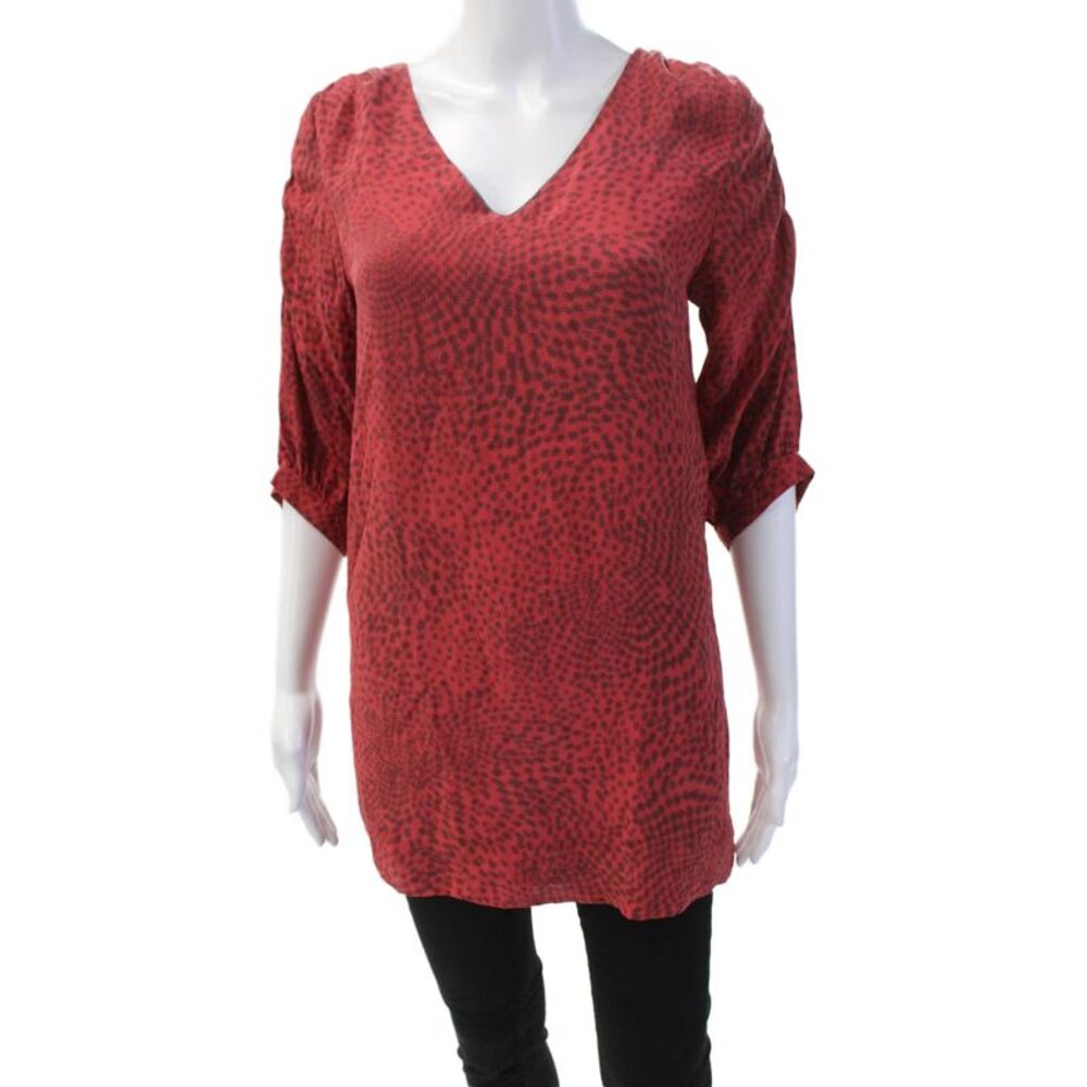 Geren Ford Womens Silk Geometric Long Sleeve V-Neck Blouse Red Size XS